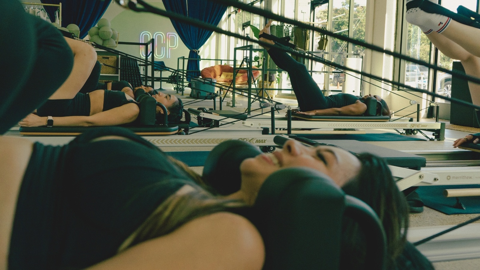 A reformer set up at Oak Cliff Pilates Lower Greenville